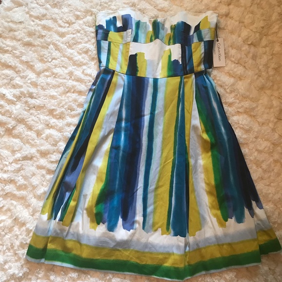 Calvin Klein Dresses & Skirts - NWT Calvin Klein Strapless Watercolor Dress Sz 10
